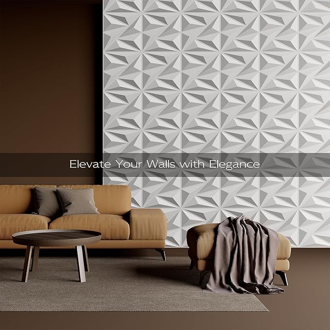 48 Pack 3D Wall Panels for Interior Wall Decor,PVC Textured Wall Panel for Home and Office Interiors, White, 12"x12", Covers 47 Sq.Ft.