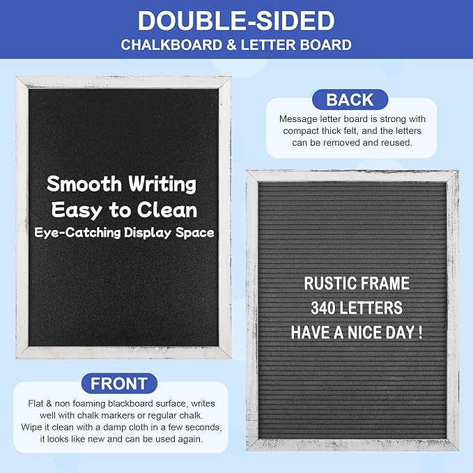 12x16 inch Double Sided Chalkboard and Felt Letter Board with Stand - Reversible Wooden Frame Easel for Menu, Announcements, Home, Office, Cafe, Restaurant Decor