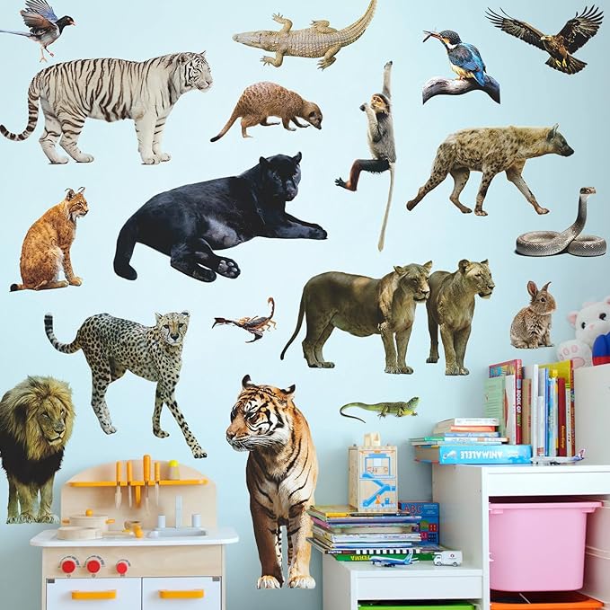 AM AMAONM Removable 3D Nature Jungle Wild Animals Wall Stickers DIY Peel and Stick Safari Tiger Lion Elephant Wall Decals Aniaml Wall Art Decor for Kids Baby Bedroom Nursery Living Room (Wild Animal)