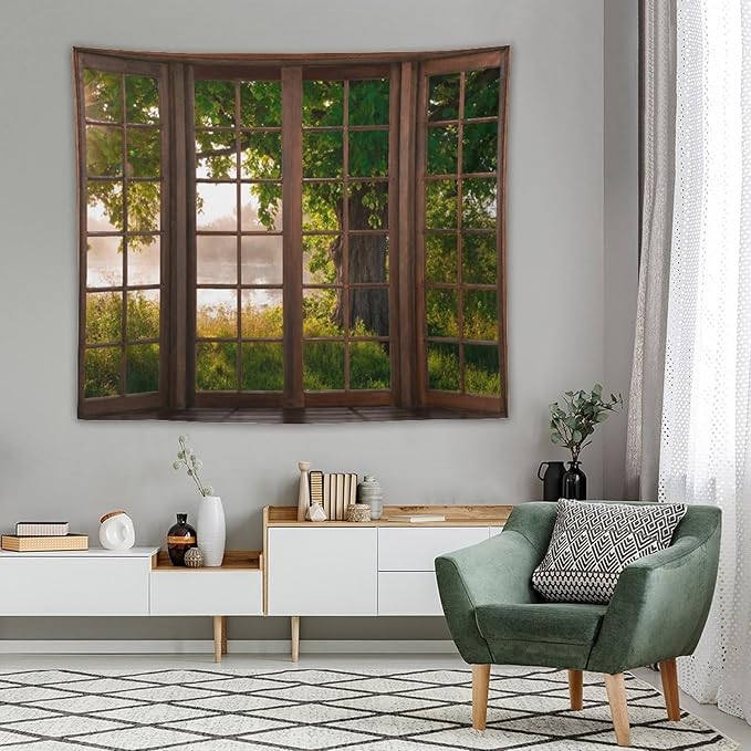 ZhiRain Tree Landscape Tapestry Wall Hanging Green Jungle Trees Nature Scenery Tapestries Home Decor for Living Room Bedroom Apartment Farmhouse Dorm 50"x60"