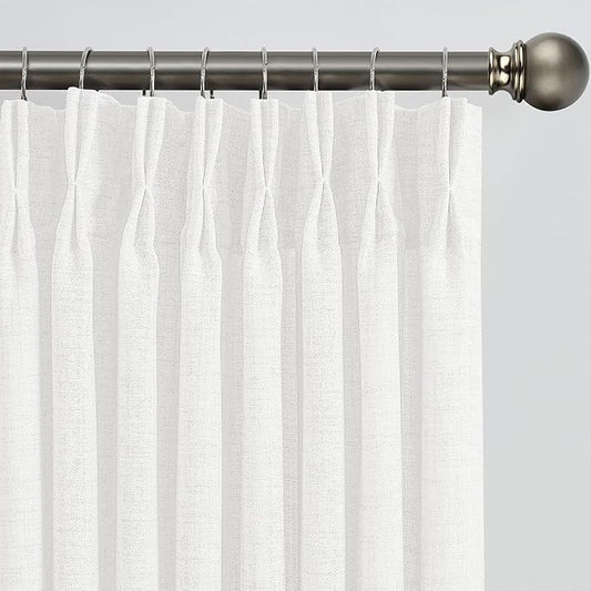 White Pinch Pleated Sheer Curtains 84 Inches Long, Textured Window Treatments Curtain for Bedroom/Living Room 42x84 Inch 2 Panels Back Tab Rod Pocket