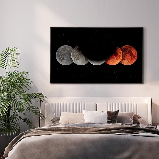 36"x60" XL Framed Wall Art - Lunar Phases Eclipse Moon Cycle Space Lovers (Frame Assembly Required)
