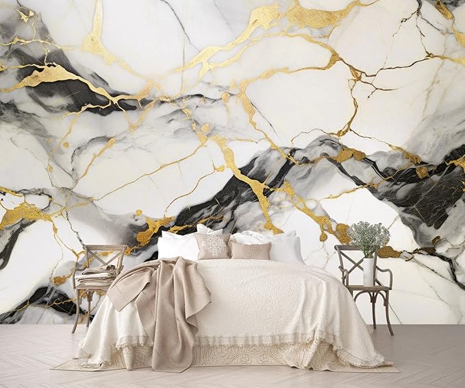 AFZEVEB Black and Gold Marble Peel and Stick Wallpaper self-Adhesive Walls Mural for Bedroom