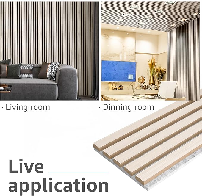 Art3d 4-Piece Wood Slat Acoustic Panels for Stylish Decor and Noise Reduction, 3D Textured Panel for Ceiling and Wall, White Elm