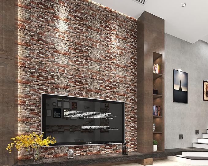 Yutianli 7mm Thick Anti-Collision self Adhesive 3D Wall Panels Peel and Stick,10-Pack 57 Sq.Ft Antique Foam Wall Panel Faux Brick Wall Panels Faux Stone Wall Panels for Bedroom (10, Style D)
