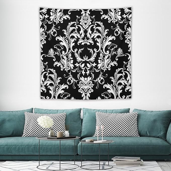 ZhiRain Damask Pattern Tapestry Wall Hanging Boho Baroque Style Tapestries Home Decor for Living Room Bedroom Farmhouse Apartment Dorm 60"x60"