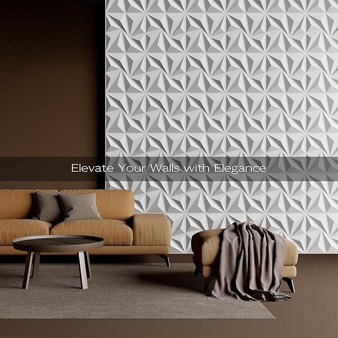 48-Pack 3D Wall Panels, 94" x 70" Textured Geometric Design Wall Tiles, PVC Decorative Wall Panels for Living Room, Bedroom, Bathroom, Office, Modern Wall Decor, Easy Install & Paintable - White