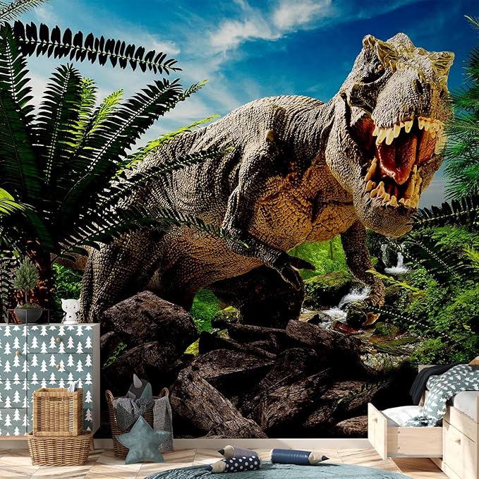 artgeist Wall Mural 3D Effect 96x69 in - Peel and Stick Self-Adhesive Wallpaper Removable Large Sticker Foil Wall Decor Print Picture Image Design - Dinosaurs City g-C-0095-a-a