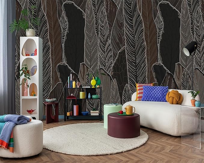 YIHWM -Tropical Botanical Leaf Backdrop Large Fabric Wallpaper Dark Plant Bedroom Bathroom Wall Mural- 137"x96"（ not Peel and Stick）