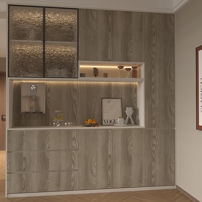 48x394 inch Oak Wood Grain Contact Paper Peel and Stick Walnut Texture Wallpaper Waterproof Thick Wooden Look Wallpaper Removable Self-Adhesive Wood Vinyl Wrap Roll for Kitchen Countertop Cabinet