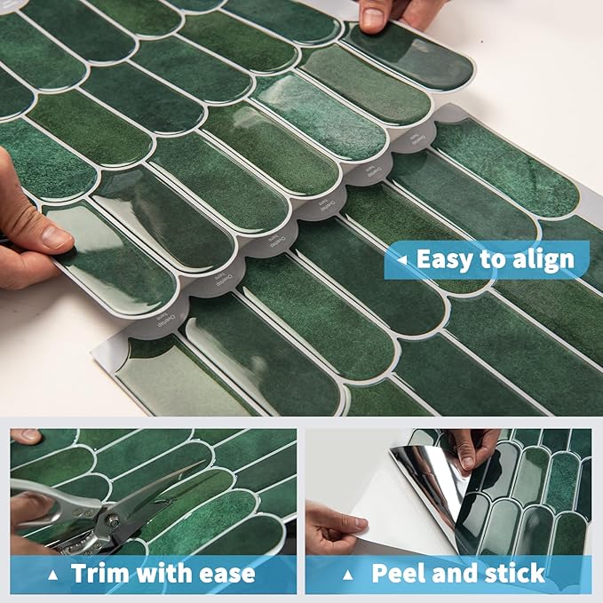 Art3d 10-Sheet Peel and Stick Backsplash Tiles, 12"x12" Vinyl Stick On Wall Tile Stickers for Kitchen, Bathroom, Laundry Room, Green Marble