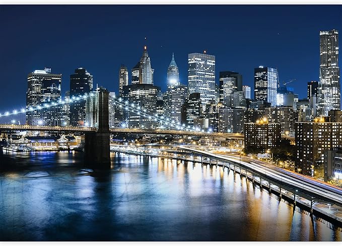 wall26 Removable Wall Sticker Wall Mural Futuristic Night Neon Light Bridge City Cityscape Landmarks Photography Realism Urban Landscape Colorful for Living Room, Bedroom, Office - 100x144 inches