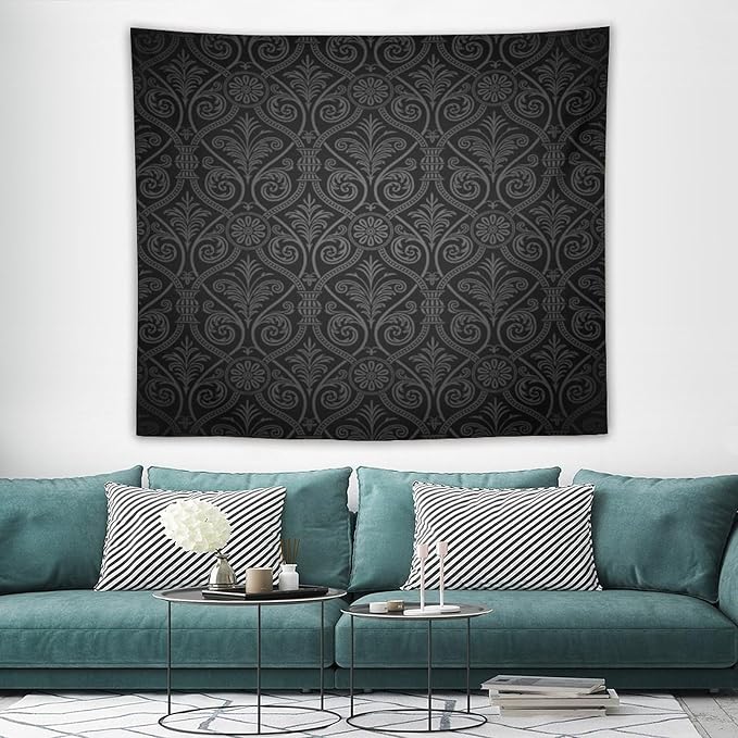 ZhiRain Damask Tapestry Wall Hanging Antique Baroque Pattern with Mild Ombre Shade Gothic Victorian Style Tapestries Home Decor for Living Room Bedroom Farmhouse Apartment Dorm 50"x60"