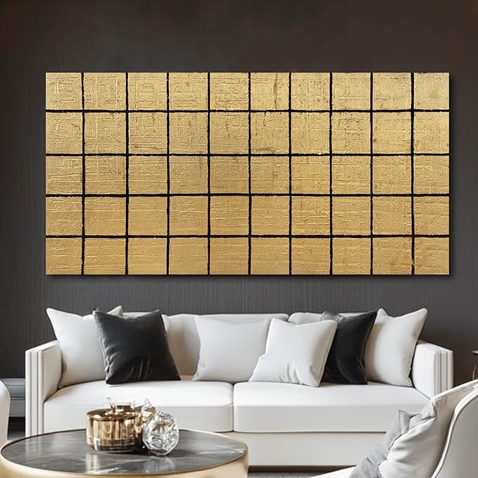 YJYart Geometric Wall Art Black and Gold Wall Decor Contemporary Pictures 24"x48" Wall Canvas Decor for Bedroom Office Decorations
