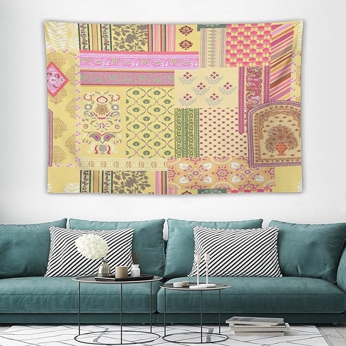 ZhiRain Patchwork Bohemian Tapestry Wall Hanging Colorful Boho Flower Floral Botanical Vintage Retro Indian Tapestries Home Decor for Living Room Bedroom Apartment Farmhouse Dorm 40"x60"