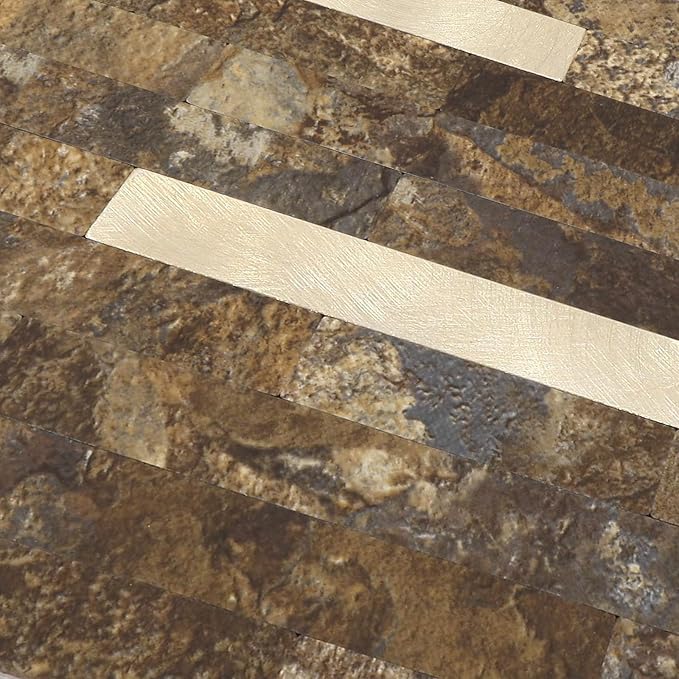 Yipscazo 40 Sheets Peel and Stick Stone Metal Backsplash, PVC Wall Tiles Stick on Tiles for Backsplash Kitchen, Bathroom, Fireplace (6'' X 12'', Rustic)