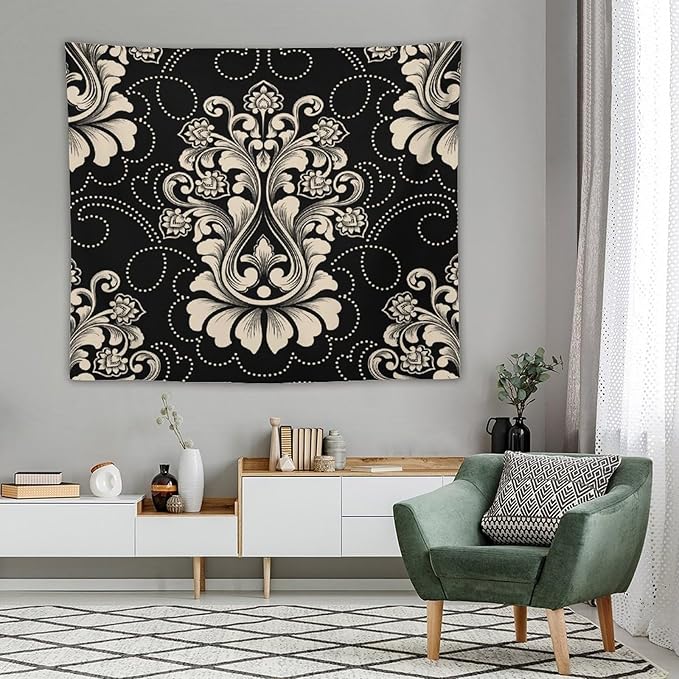ZhiRain Damask Tapestry Wall Hanging Vintage Antique Baroque Classic Floral Elegant Chic Flower Tapestries Home Decor for Living Room Bedroom Farmhouse Apartment Dorm 50"x60"