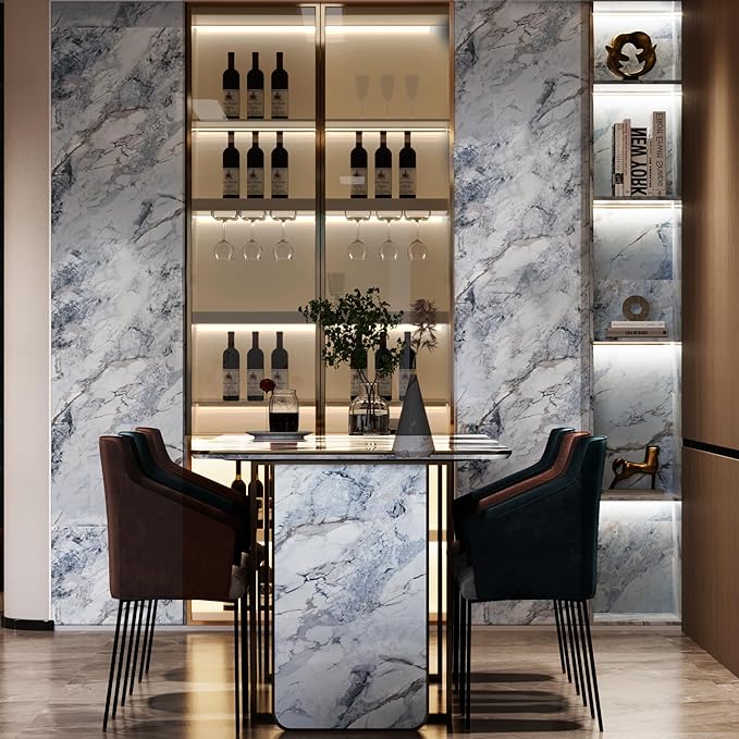 Adrmpest Cream Blue Gold Marble Peel and Stick Contact Paper Kitchen Marble Wall Paper Vinyl Wrap for Countertops Waterproof Granite for Cabinets Wallpaper Peel & Stick Countertop Covering Table Desk