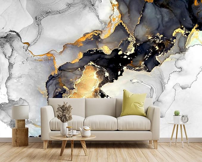 YIHWM -Grey and White Marbled Fabric Wallpaper Living Room Abstraction Art Bedroom Bathroom Wall Mural- 91"x65"（ not Peel and Stick）