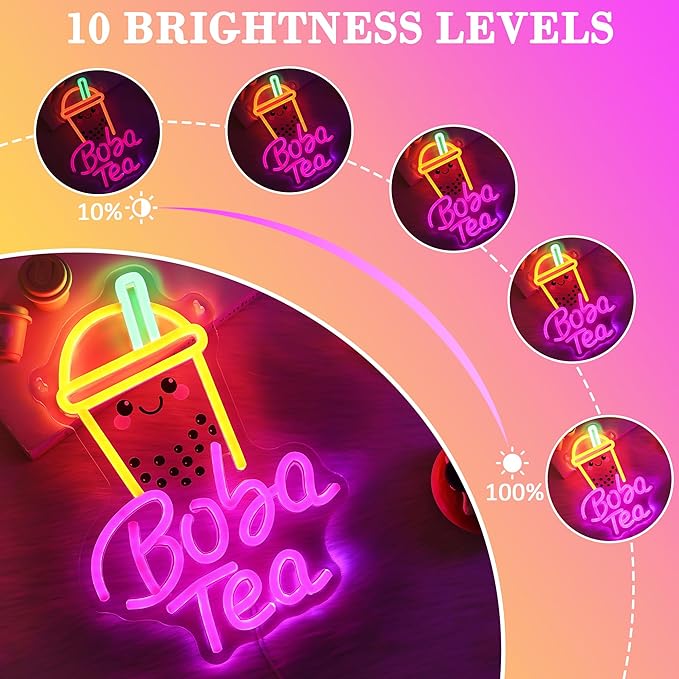 YuanDian Boba Tea Neon Sign, Dimmable LED Bubble Tea Neon Lights USB Powered for Bedroom Living Room Wall Decor, Gifts for Kids Adults