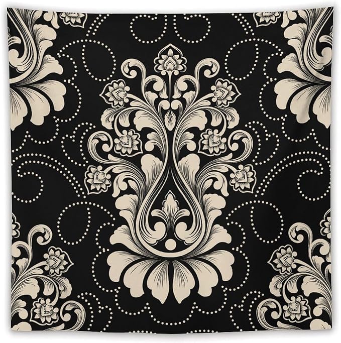 ZhiRain Damask Tapestry Wall Hanging Vintage Antique Baroque Classic Floral Elegant Chic Flower Tapestries Home Decor for Living Room Bedroom Farmhouse Apartment Dorm 60"x60"