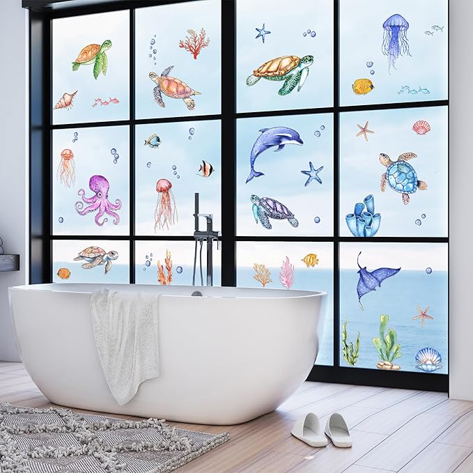 9 Sheets Under The Sea Wall Stickers Decals, ULENDIS Ocean Animal Sea Turtle Seaweed Whale Fish Wall Sticker, Removable Marine Themed Wall Decorations for Nursery Bedroom Bathroom Living Room