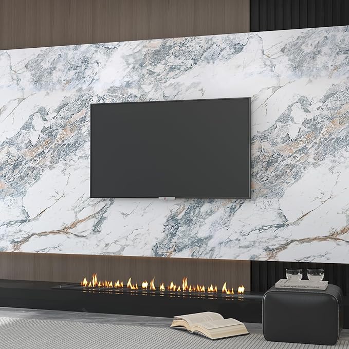 394x48inch Wide White Blue Marble Paper kitchen Granite Countertops Laminate Contact Paper Waterproof peel and stick Wallpaper Removable Vinyl Wrap Bathroom Counter Wall Top Sticker Pvc Marble Papers