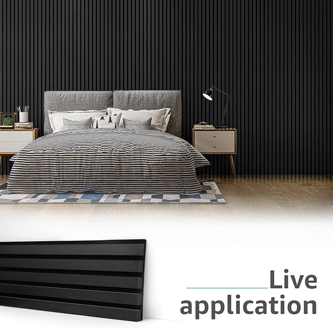 Art3d 4-Piece Wood Slat Acoustic Panels for Stylish Decor and Noise Reduction, 3D Textured Panel for Ceiling and Wall, Matte Black