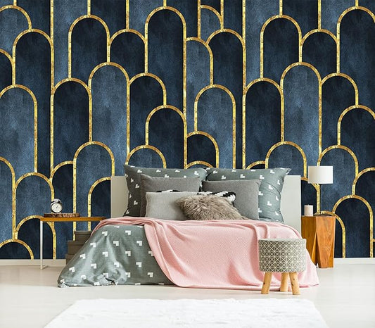 XMPMBM M08XL Peel and Stick Marble Wallpaper Gold Geometrical Textured Abstraction Dark line Background Bedroom Bathroom Textured Wall Mural- 157"x108"（118 Square Foot）