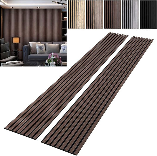 YLL YLL Wood Wall Panels Acoustic Wall Panels for Interior Wall Decoration Two 94.68" x 12.79" Wood Slat Paneling 3D soundproof Wall Panels Dark Walnut