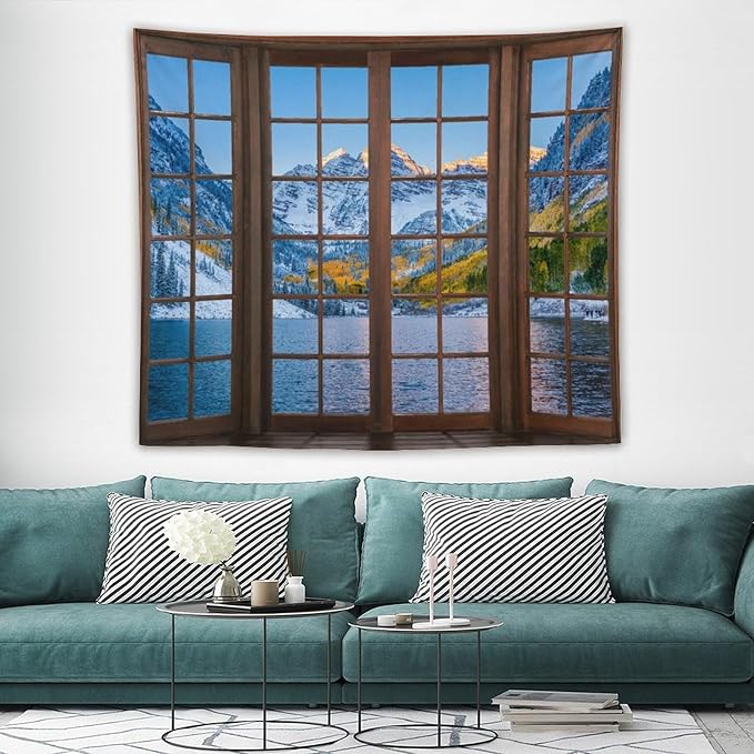 ZhiRain Snow Mountain Lake Landscape Tapestry Wall Hanging Colorado Winter Nature Scenery Tapestries Home Decor for Living Room Bedroom Apartment Farmhouse Dorm 50"x60"