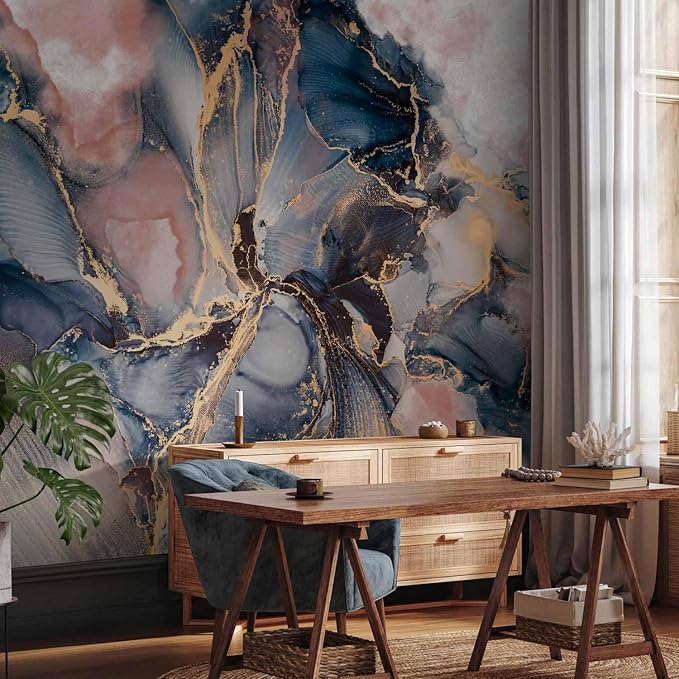 artgeist Wall Mural Abstract 193x138 in - Peel and Stick Self-Adhesive Wallpaper Removable Large Sticker Foil Wall Decor Print Picture Image Design Marble Blue Pink f-C-10019-a-a