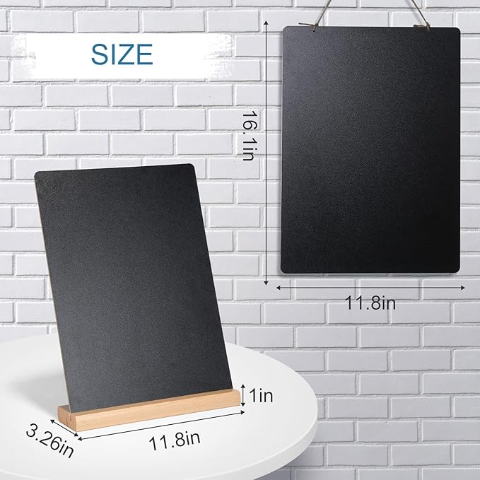 11.7x16.5 Inch Tabletop Chalkboard with Wood Base, Menu Chalkboard Stand, Message Board, Bar and Special Event Decorations, Hanging Double-Sided Chalkboard Sign for DIY Home Decoration，Beech
