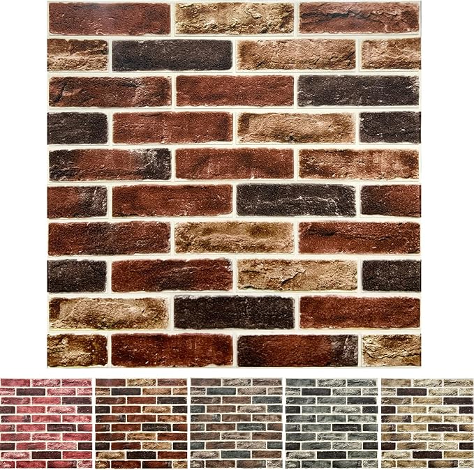 10-Pack 52 Sq.Ft 3D Wall Panels Peel and Stick 3D Faux Brick Wallpaper Peel and Stick Red Brown Faux Stone Wall Panel Foam Brick Self-Adhesive 3D Wallpaper