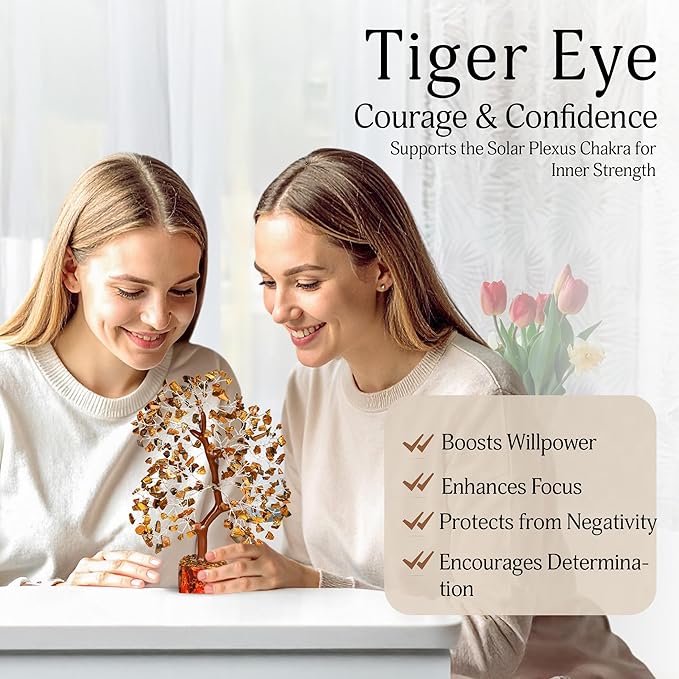 YATSKIA Tiger Eye Crystal Tree - Tree of Life - Tiger Eye Stone - Reiki Gifts - Gemstone Tree - Spiritual Decor - Crystal Decor - Chakra Decor - Metaphysical Gifts - Chakra Stones - Home Office Decor