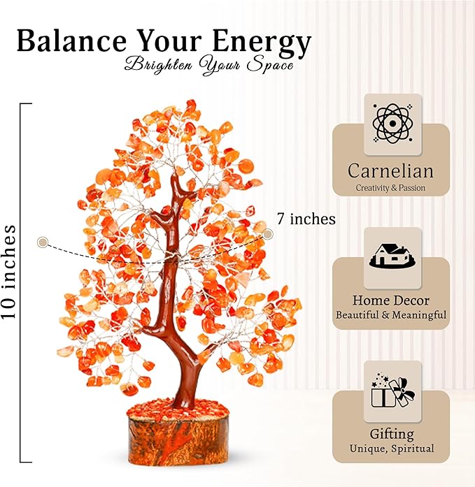 YATSKIA Carnelian Crystal Tree of Life - Bonsai Tree - Feng Shui Home Decor - Crystal Stones - Home Office Decor - Crystals Gifts for Women