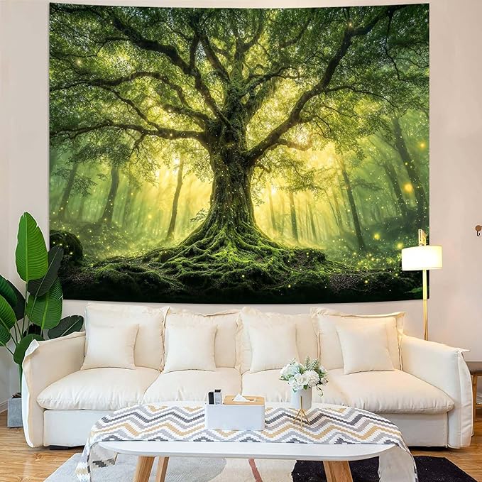 Zussun Green Tree of Life Tapestry Fantasy Fairy Forest Wall Tapestry for Bedroom Aesthetic Nature Misty Woodland Large Tapestries Wall Hanging for Dorm Living Room Decor 80 x 60 Inch