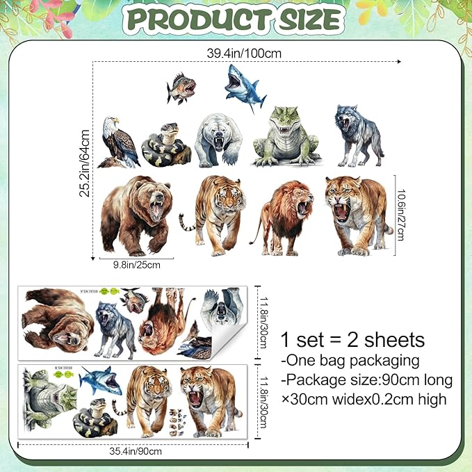 AM AMAONM Removable 3D Nature Jungle Wild Animals Wall Stickers DIY Peel and Stick Safari Tiger Lion Elephant Wall Decals Aniaml Wall Art Decor for Kids Baby Bedroom Nursery Living Room (Animals)