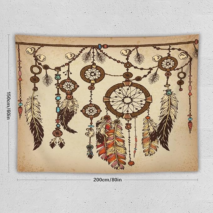 ZhiRain Retro Rustic Dream Catcher Tapestry Wall Hanging Boho Native Dreamcatcher Hippie Feather Tapestries Home Decor for Living Room Bedroom Apartment Farmhouse Dorm 60"x80"