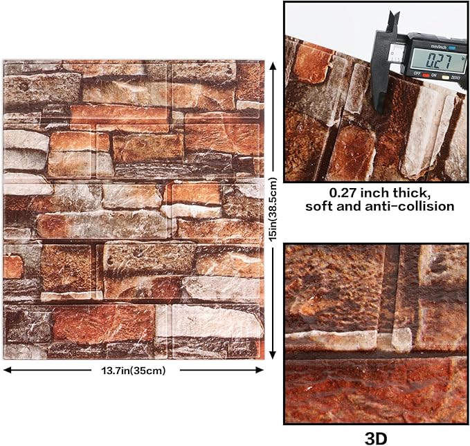 10PCS 3D Wall Panels Peel and Stick Foam, Self-Adhesive Decorative 3D Brick Wallpaper Wall Covering, Faux Stone Wall Panel Foam Brick for Living Room, Kitchen, Bathroom