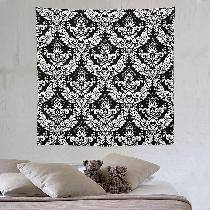 ZhiRain Damask Floral Tapestry Wall Hanging Gothic Vintage Retro Antique Baroque Classic Floral Pattern Tapestries Home Decor for Living Room Bedroom Farmhouse Apartment Dorm 60"x60"