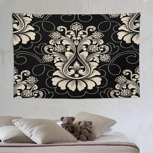 ZhiRain Damask Tapestry Wall Hanging Vintage Antique Baroque Classic Floral Elegant Chic Flower Tapestries Home Decor for Living Room Bedroom Farmhouse Apartment Dorm 60"x90"