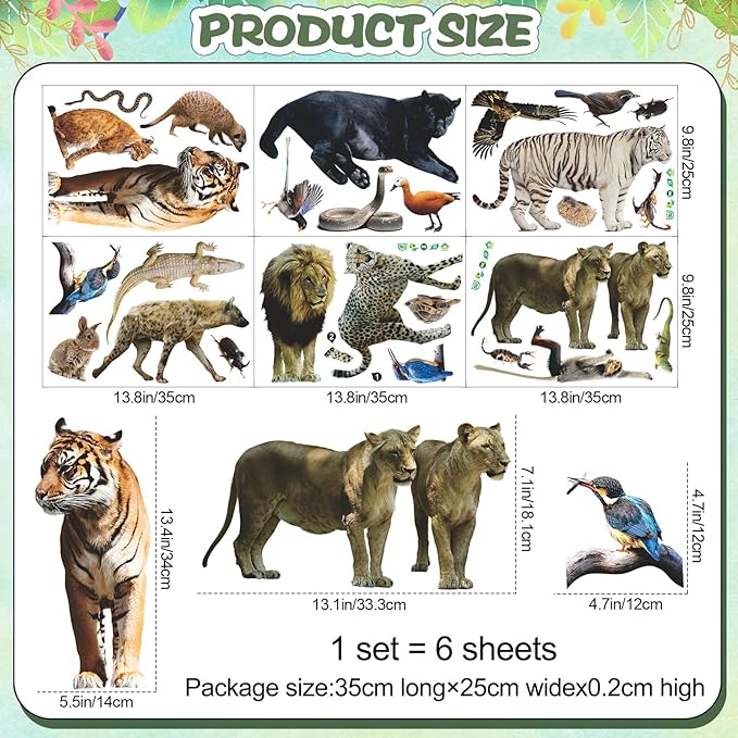 AM AMAONM Removable 3D Nature Jungle Wild Animals Wall Stickers DIY Peel and Stick Safari Tiger Lion Elephant Wall Decals Aniaml Wall Art Decor for Kids Baby Bedroom Nursery Living Room (Wild Animal)