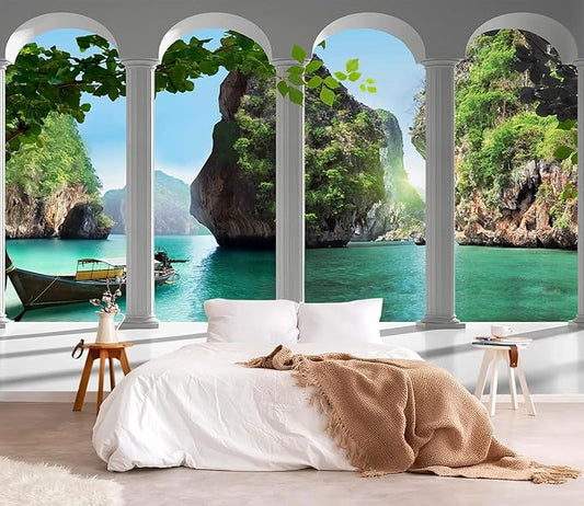 YQWDMX - 3D Landscape Green Forest Peel and Stick Wallpaper Mural for Bedroom ZY03 L