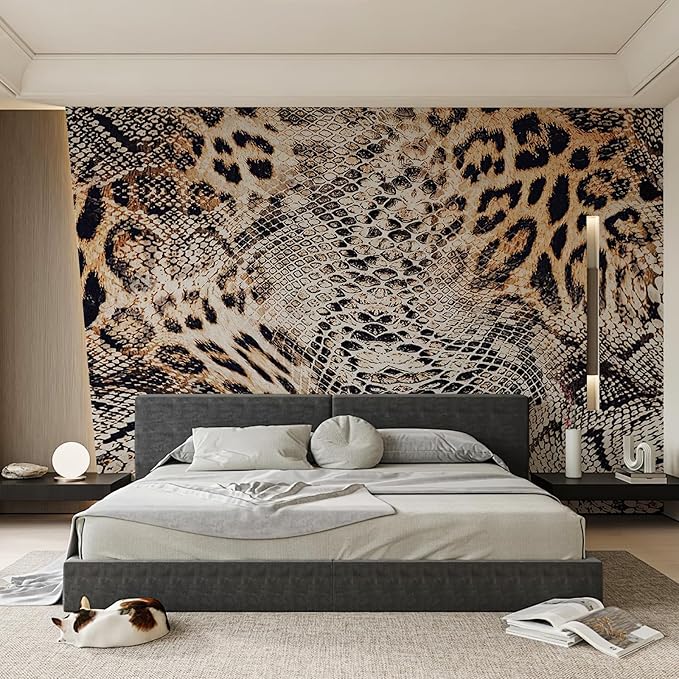 Zeeko Cheetah Print Peel and Stick Wallpaper 144" W x 100" H Removable Renter-Friendly Leopard Snake Wall Mural for Office Bedroom Bathroom, Modern Home Decor