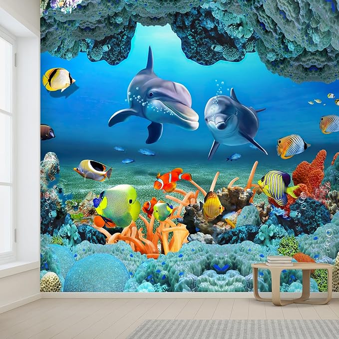 wall26 Wall Sticker/Wall Mural The Beautiful Undersea World Removable Large Wallpaper, Not Peel and Stick, Non-Woven Wallpaper Decorative for Bedroom, Living Room, Office - 132x120 inches