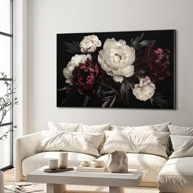 36"x60" XL Framed Wall Art - Decor Classic Dark Floral Bouquet (Frame Assembly Required)