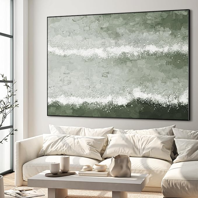 36"x46" XL Framed Wall Art - Modern Aesthetics Green Waves (Frame Assembly Required)