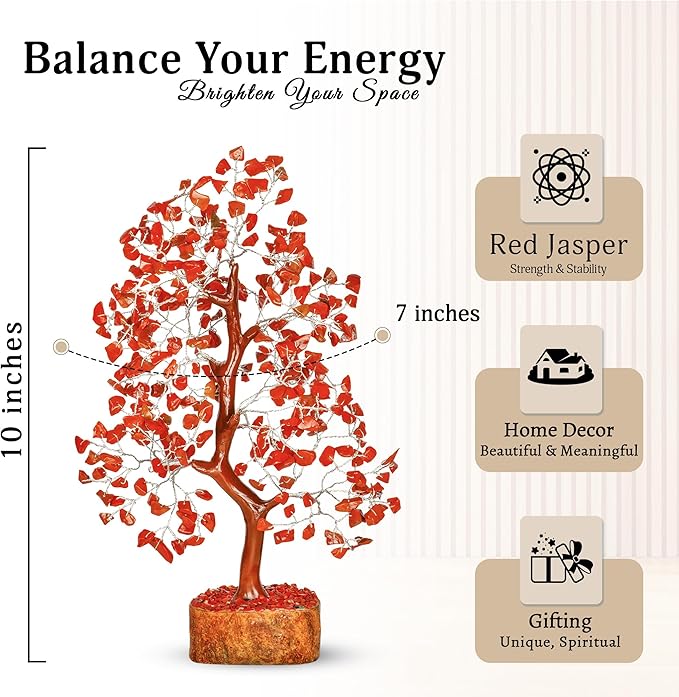 YATSKIA Red Jasper Crystal Tree of Life - Crystals and Stones - Home Office Decor - Desk Accessories - Bonsai Tree - Gemstones and Crystals