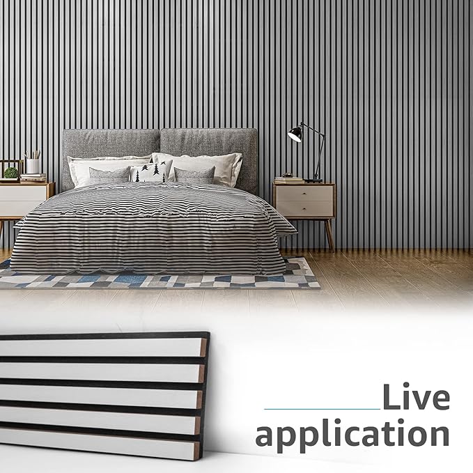 Art3d 4-Piece Wood Slat Acoustic Panels for Stylish Decor and Noise Reduction, 3D Textured Panel for Ceiling and Wall, Brushed Silver